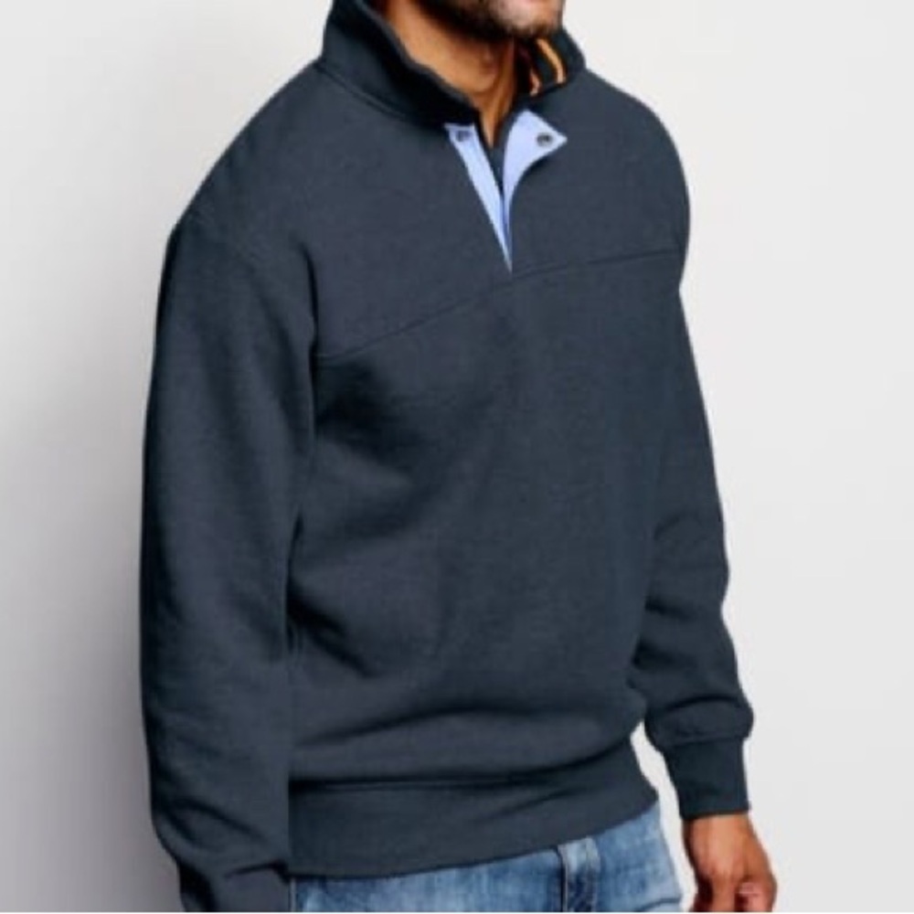 Orvis Men's Dark Charcoal Zip-Up Sweater with Contrast Trim